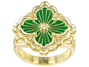 Green Enamel 18K Yellow Gold Over Sterling Silver Ring
