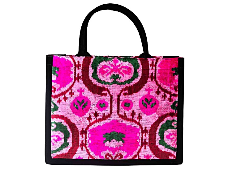 Ikat Pink Velvet Tote Bag - TRK526 | JTV