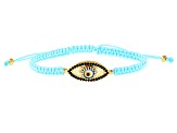 Multi-Color Enamel & Black Spinel 18K Yellow Gold Over Silver Evil Eye Cord Bracelet 0.21ctw