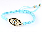 Multi-Color Enamel & Black Spinel 18K Yellow Gold Over Silver Evil Eye Cord Bracelet 0.21ctw