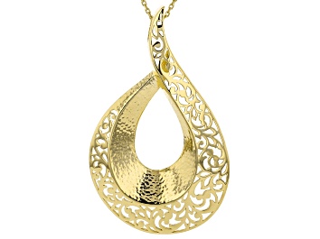 Picture of 18K Yellow Gold Over Sterling Silver Textured Pendant With Chain