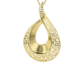 18K Yellow Gold Over Sterling Silver Textured Pendant With Chain