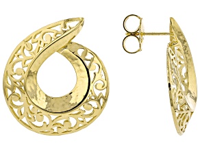 18K Yellow Gold Over Sterling Silver Textured Earring