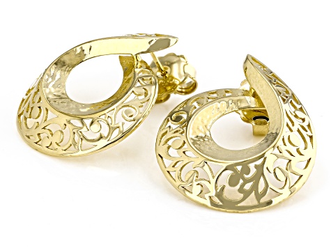18K Yellow Gold Over Sterling Silver Textured Earring