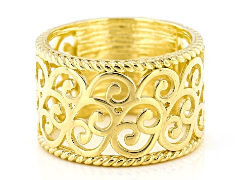 18K Yellow Gold Over Sterling Silver Textured Band Ring