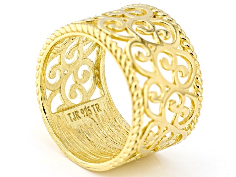 18K Yellow Gold Over Sterling Silver Textured Band Ring