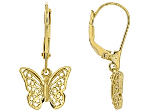 18K Yellow Gold Over Sterling Silver Butterfly Earrings