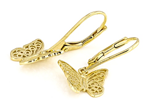 18K Yellow Gold Over Sterling Silver Butterfly Earrings