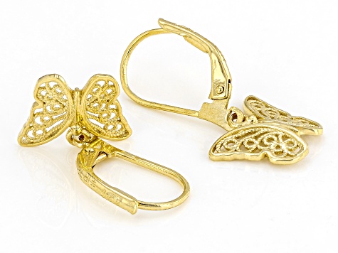 18K Yellow Gold Over Sterling Silver Butterfly Earrings