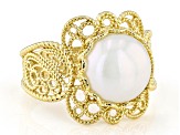 9.5-10.0mm Cultured Freshwater Pearl 18K Yellow Gold Over Sterling Silver Lace Ring