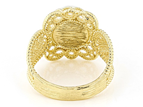 Cultured Freshwater Pearl 18K Yellow Gold Over Sterling Silver Lace Ring