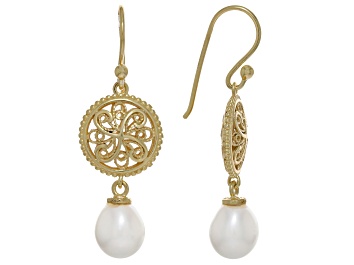 Picture of 8-9mm Cultured Freshwater Pearl 18K Yellow Gold Over Sterling Silver Lace Earrings