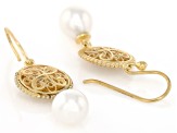 8-9mm Cultured Freshwater Pearl 18K Yellow Gold Over Sterling Silver Lace Earrings