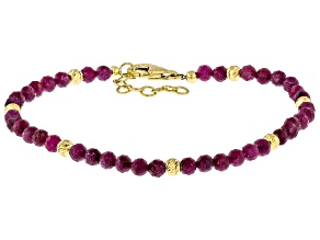 4mm Mahaleo(R)Ruby With 18K Yellow Gold Over Sterling Silver Accent Beaded Bracelet