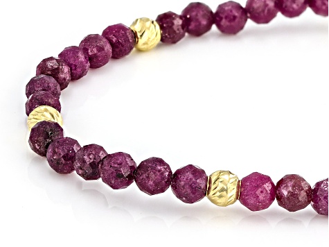 4mm Mahaleo(R)Ruby With 18K Yellow Gold Over Sterling Silver Accent Beaded Bracelet