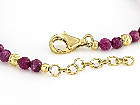 4mm Mahaleo(R)Ruby With 18K Yellow Gold Over Sterling Silver Accent Beaded Bracelet