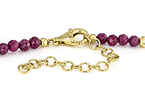 4mm Mahaleo(R)Ruby With 18K Yellow Gold Over Sterling Silver Accent Beaded Necklace