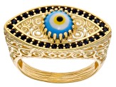 Enamel & Black Spinel 18K Yellow Gold Over Sterling Silver Evil Eye Ring