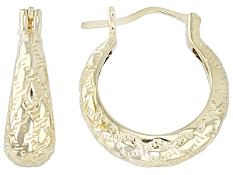 18K Yellow Gold Over Sterling Silver Textured Hoop Earrings