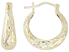 18K Yellow Gold Over Sterling Silver Textured Hoop Earrings