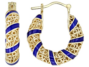 Blue Enamel Wrapped 18K Yellow Gold Over Sterling Silver Hoop Earrings