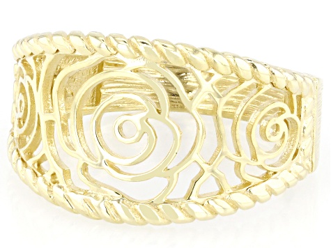 18K Yellow Gold Over Sterling Silver Rose Ring