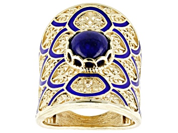 Picture of 8mm Blue Lapis & Enamel 18K Gold Over Sterling Silver Ring