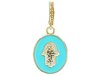 Picture of Turquoise Color Enamel 18K Yellow Gold Over Sterling Silver Hamsa Hand Pendant