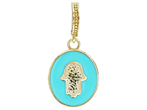 Turquoise Color Enamel 18K Yellow Gold Over Sterling Silver Hamsa Hand Pendant