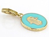 Turquoise Color Enamel 18K Yellow Gold Over Sterling Silver Hamsa Hand Pendant