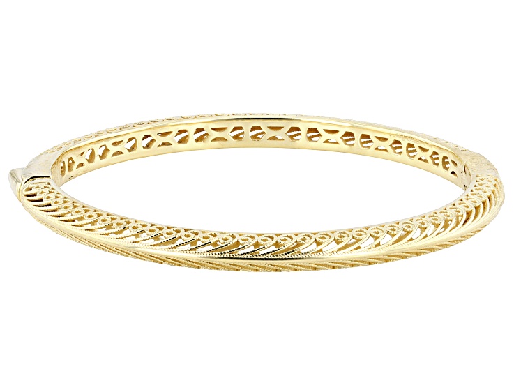 18K Yellow Gold Over Sterling Silver Filigree Bangle