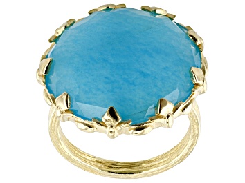 Picture of Blue Quartz 18K Yellow Gold Over Sterling Silver Ring