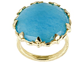 Blue Quartz 18K Yellow Gold Over Sterling Silver Ring