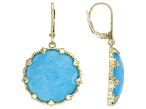 20mm Blue Quartz 18K Yellow Gold Over Sterling Silver Earrings
