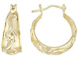 18K Yellow Gold Over Sterling Silver Scroll Pattern Hoop Earrings