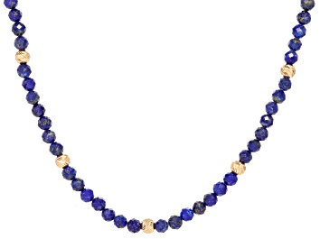 Picture of Blue Lapis Lazuli 18K Yellow Gold Over Sterling Silver 6mm Beaded Necklace