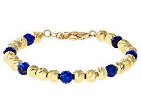 Blue Lapis Lazuli 18K Gold Over Sterling Silver 6mm BeadedBracelet