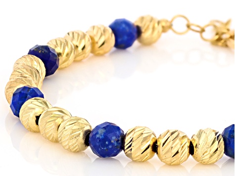 Blue Lapis Lazuli 18K Gold Over Sterling Silver 6mm BeadedBracelet