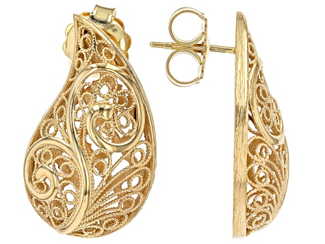 18K Yellow Gold Over Sterling Silver Filigree Bubble Stud Earrings