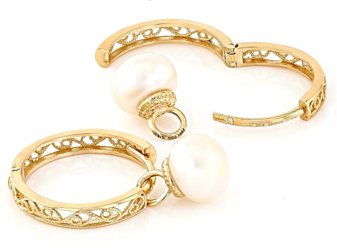 Cultured Freshwater Pearl 18K Gold Over Sterling Silver Hoop Earrings 8-8.5mm