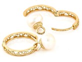 Cultured Freshwater Pearl 18K Gold Over Sterling Silver Hoop Earrings 8-8.5mm