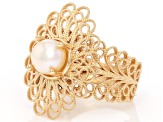 Cultured Freshwater Pearl 18K Yellow Gold Over Sterling Silver Filigree Ring 6.5-7mm