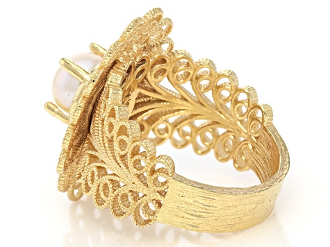 Cultured Freshwater Pearl Ring with Filigree Design Sterling Silver