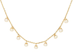 6mm Cultured Freshwater Pearl 18K Gold Over Sterling Silver Station Necklace