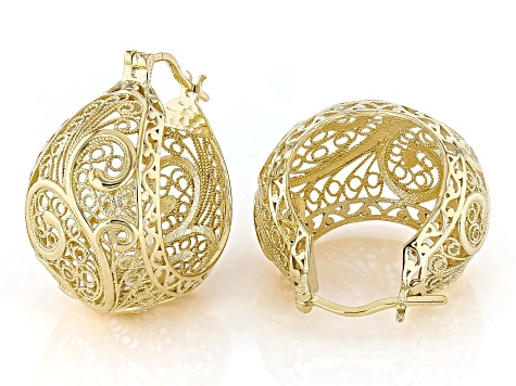 18K Yellow Gold Over Sterling Silver Filigree Bubble Hoop Earrings
