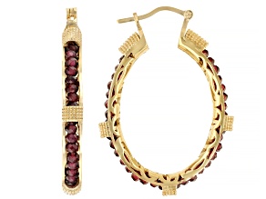 Beaded Garnet 18K Gold Over Sterling Silver Earrings 2x3mm