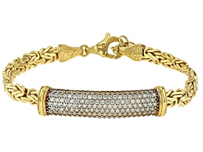 Pave Cubic Zirconia 18K Gold Over Sterling Silver 5mm Byzantine 7 inch Bracelet 2.0ctw