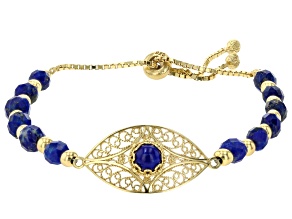 Beaded Lapis 18K Gold Over Sterling Silver Evil Eye Bolo Bracelet 6mm