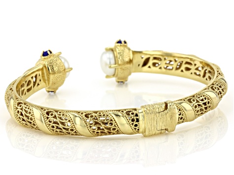 8mm Cultured Freshwater Pearl & 3mm Lapis 18K Gold Over