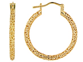 25mm 18k Gold Over Sterling Silver Filigree Hoop Earrings
